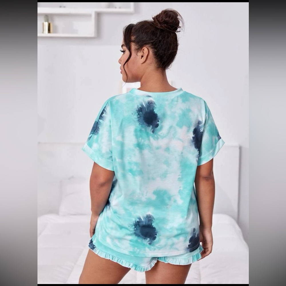 New Inventory 🔥Plus Tie Dye Wash Tee & Ruffles Shorts PJ Set🔥 - Picture 3 of 5